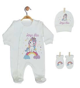 Pia Baby Gl 1916-01 İsme Özel Üçlü Tulum Set