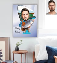 Kişiye Özel Balıkçı Karikatürlü Ahşap Tablo 30x47 Bay-3