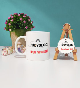 Odyolog Kupa Bardak ve Ahşap Anahtarlık Seti