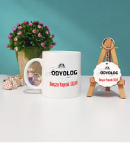 Odyolog Kupa Bardak ve Ahşap Anahtarlık Seti