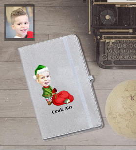 Kişiye Özel Yılbaşı Çocuk Karikatürlü Gri Defter Model-1