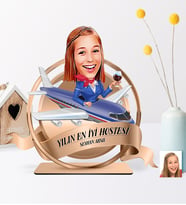 BK Gift Kişiye Özel Yılın En İyi Hostesi Karikatürlü 3D Ahşap Biblo Plaket - 1