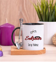 Sekreter Ahşap Altlıklı Siyah Kupa Bardak