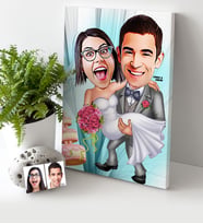 BK Gift Kişiye Özel Gelin Damat Karikatür Kanvas Tablo 30x50cm  7