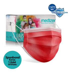 Medizer Full Ultrasonik Cerrahi Ağız Maskesi 3 Katlı Spunbond Kumaş 50 Adet - Telli -Kırmızı