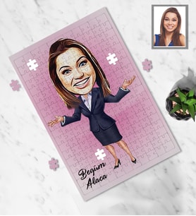 Kişiye Özel İş Kadını Karikatürlü A4 99 Parça Puzzle Bayan-3