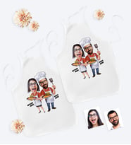 BK Gift Kişiye Özel İkili Aşçı Çift Karikatürlü Mutfak Önlüğü - 3 (Beyaz)
