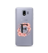 Pembe Çiçekli Harf Tasarım Süper Şeffaf Silikon Telefon Kılıfı Samsung J4 F-Harf