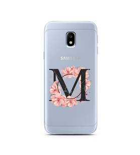 Pembe Çiçekli Harf Tasarım Süper Şeffaf Silikon Telefon Kılıfı Samsung J3 Pro M-