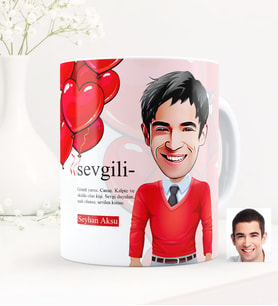 BK Gift Kişiye Özel Sevgili Karikatürlü Beyaz Kupa Bardak - 1