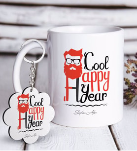 BK Gift Kişiye Özel Noel Baba Beyaz Kupa ve Anahtarlık Hediye Seti-3 (Model 1)