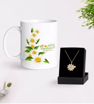 BK Gift Kişiye Özel Papatya Temalı En İyi Öğretmen Kupa Ve Papatya Kolye Hediye Seti-8 (Model 1)