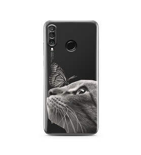Kedi Kelebek Tasarımlı Süper Şeffaf Silikon Telefon Kılıfı Huawei P30 Lite 