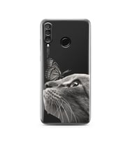 Kedi Kelebek Tasarımlı Süper Şeffaf Silikon Telefon Kılıfı Huawei P30 Lite 