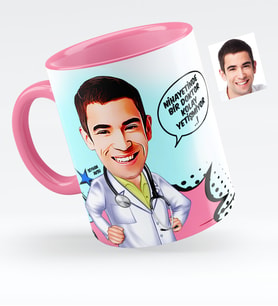 BK Gift Kişiye Özel Bay Doktor Karikatürlü Pembe Kupa Bardak  1