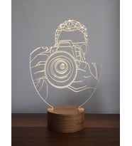 Fotoğrafçı Led Masa Lambası Hediye Gece Lambası Ahşap Taban 7 Farklı Işık Renkli