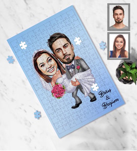 Kişiye Özel Gelin Damat Karikatürlü A4 99 Parça Puzzle Mod-1