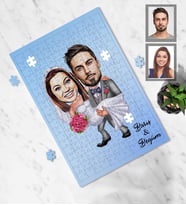 Kişiye Özel Gelin Damat Karikatürlü A4 99 Parça Puzzle Mod-1