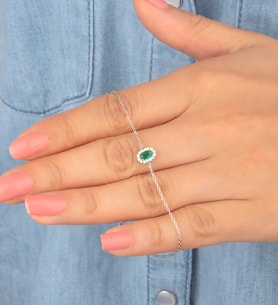 925 Ayar Gümüş Yeşil Taşlı Oval Bileklik (Altın)