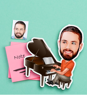 BK Gift Kişiye Özel Bay Piyanist Karikatürlü Ahşap Magnet (Çok Renkli)