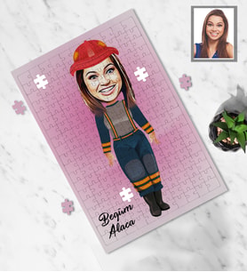 Kişiye Özel İtfaiyeci Tasarımlı Karikatür A3 130 Parça Puzzle Bayan-1