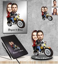 Kişiye Özel Motorcu Sevgili Karikatürlü 5 li Hediye Seti Model 1