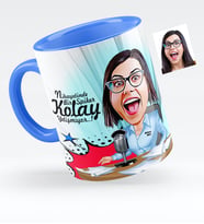 BK Gift Kişiye Özel Bayan Spiker Karikatürlü Mavi Kupa Bardak  1