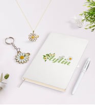 BK Gift Kişiye Özel İsimli Defter Kalem Gold Papatya Kolye ve Anahtarlık Seti-14 (Model 1)