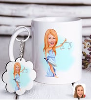 BK Gift Kişiye Özel Bayan Avukat Karikatürlü Beyaz Kupa ve Anahtarlık Hediye Seti-2 (Model 1)