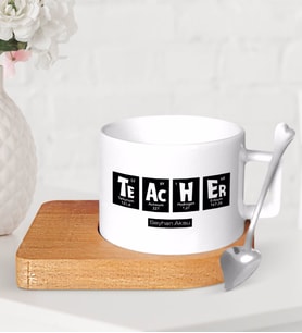 BK Gift Kişiye Özel Öğretmen Ahşap Altlıklı Seramik Fincan-2 (Beyaz)