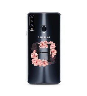 Pembe Çiçekli Harf Tasarım Süper Şeffaf Silikon Telefon Kılıfı Samsung A20s H-Ha
