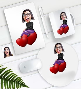 BK Gift Kişiye Özel Bayan Karikatürlü Defter Kalem Kupa Mouse Pad Seti-2 (Model 1)