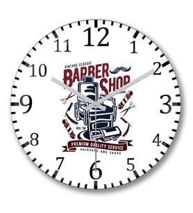 Barber Shop Duvar Saati Bombeli Gercek Cam