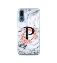 Mermer Çiçekli Harf Tasarım Süper Şeffaf Silikon Telefon Kılıfı Huawei P20 Pro  