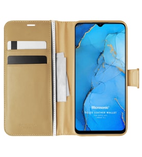 Microsonic Oppo Reno 3 Kılıf Delux Leather Wallet Gold