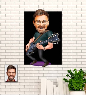 Kişiye Özel Gitarist  Yeni İş Hediyesi Karikatür Ahşap Tablo