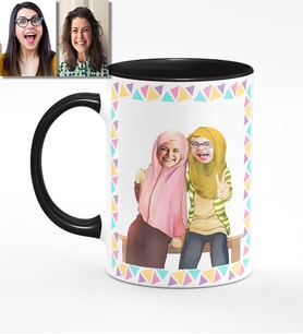 BK Gift Kişiye Özel Türbanlı Karikatürlü Siyah Kupa Bardak 38s712