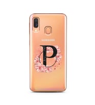 Pembe Çiçekli Harf Tasarım Süper Şeffaf Silikon Telefon Kılıfı Samsung A40 P-Har