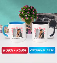 İkili Sevgiliye Sevgililer Günü Hediyesi 12 Kupa Bardak Mavi Siyah