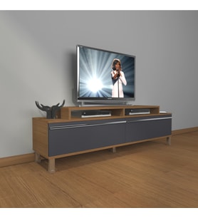 Decoraktiv Ekoflex 4 Mdf Krom Ayaklı Tv Ünitesi Tv Sehpası (Antrasit - Ceviz)