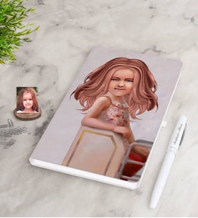 BK Gift Kişiye Özel Kız Çocuk İllüstrasyon Tasarımlı Beyaz Defter ve Kalem Hediye Seti-3