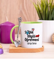 Sağlık Bilgisi Öğretmeni Ahşap Altlıklı Yeşil Kupa Bardak