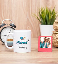 Memur Beyaz Kupa Bardak ve Kırmızı Mini Fotoğraf Çerçevesi