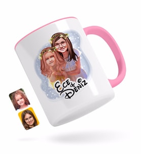 BK Gift Kişiye Özel Kız Kardeşler Karikatürlü Pembe Kupa Bardak-2