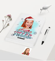 BK Gift Kişiye Özel Yılbaşı Temalı Bayan Karikatürlü Beyaz Defter Kalem Seti - 5
