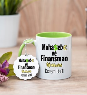 Muhasebe Ve Finansman Öğretmeni Yeşil Kupa Bardak Ve Anahtarlık Set