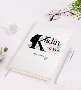 BK Gift Kişiye Özel Kadınlar Günü Sevgi Tasarımlı Beyaz Defter Kalem Seti-4