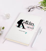 BK Gift Kişiye Özel Kadınlar Günü Sevgi Tasarımlı Beyaz Defter Kalem Seti-4