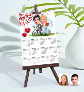 BK Gift Kişiye Özel 15x21 cm Fotoğraf Kartlı Evleniyoruz Karikatürlü Şövaleli 2024 Takvim -3 (Beyaz)