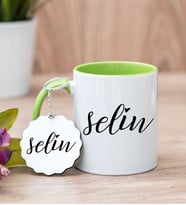 Kişiye Özel İsim Yazılı Yeşil Kupa Bardak Ve Anahtarlık Set